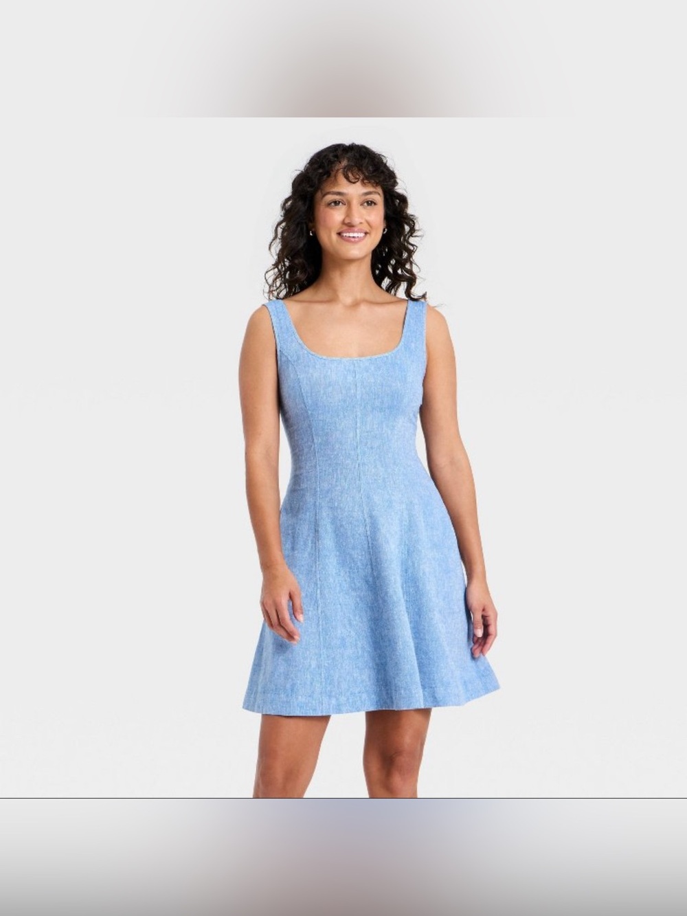 NWOT Women's Sleeveless Linen Mini A-Line Dress Universal Thread Chambray Medium